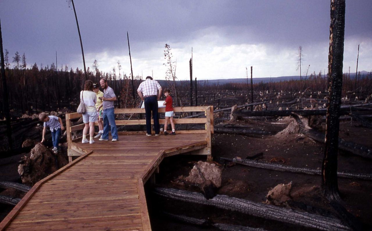 Visitors at roadside fire exhibit Photo
