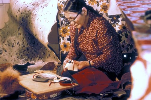 Woman Making Moccassins Picture