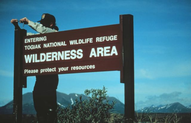 Ranger Fixing Wilderness Area Sign Picture