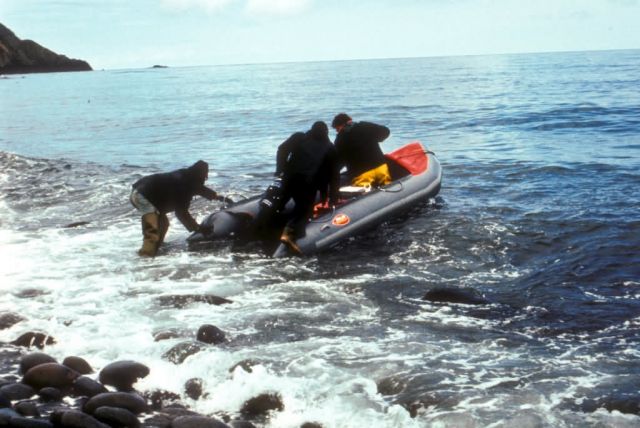 Buldir Island Biologist launching avon raft in the Aleutians Picture