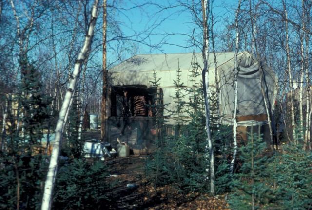 Meat Hanging in Huslia Cache Picture