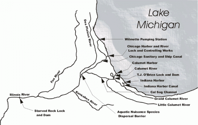Graphic of Lake Michigan and Rivers for Round Goby Invasions Picture
