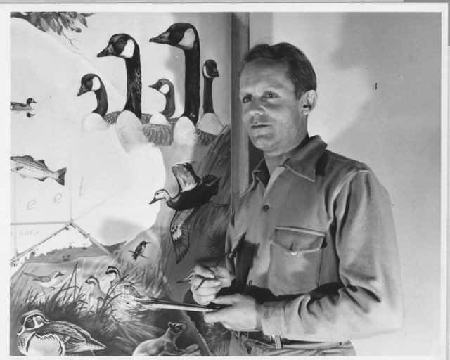 Bob Hines works on a painting of Mattamuskeet NWR Picture