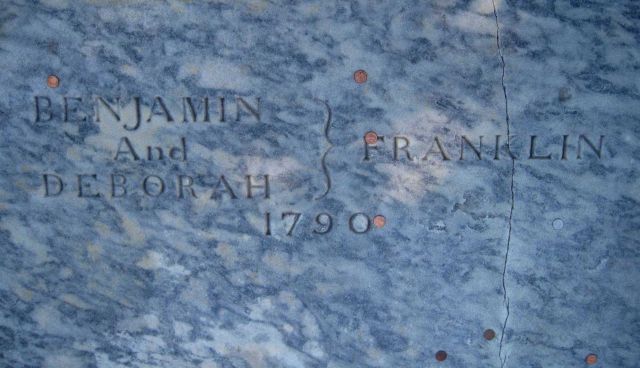 Chronology of Benjamin Franklin at cemetery at Independence National Historic Park. Picture
