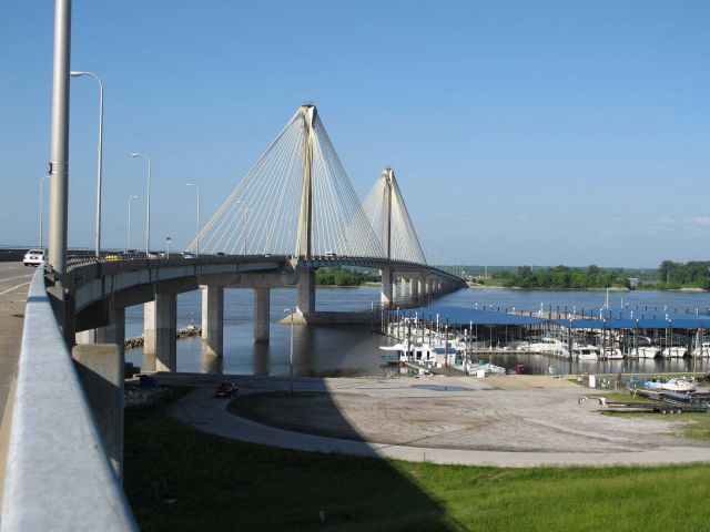 The Mississippi River Bridge at Alton, Illinois, looking west. Picture