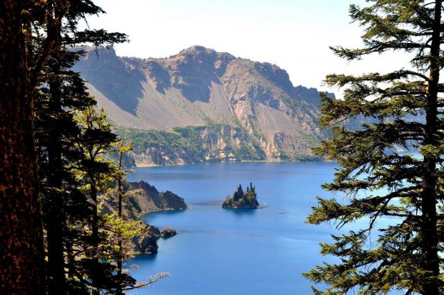 Inside the caldera at Crater Lake looking towards Phantom Ship Island. Picture