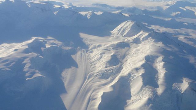 Flying over Antarctic Mountains enroute to South Pole Station. Picture