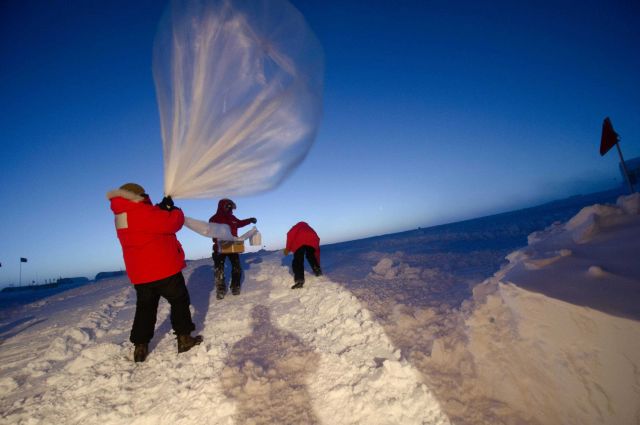 Launching an ozonesonde balloon Picture
