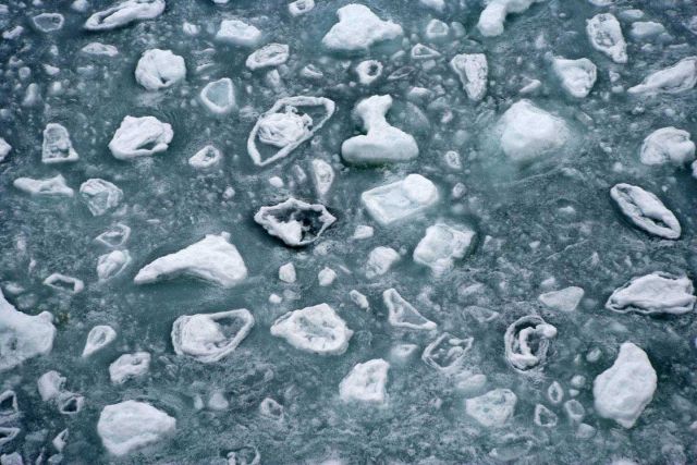 Pancake ice frozen together Picture