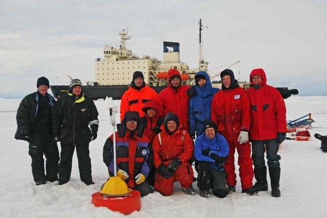 Science team after successful deployment of POPS (Polar Ocean Profiling System) Picture