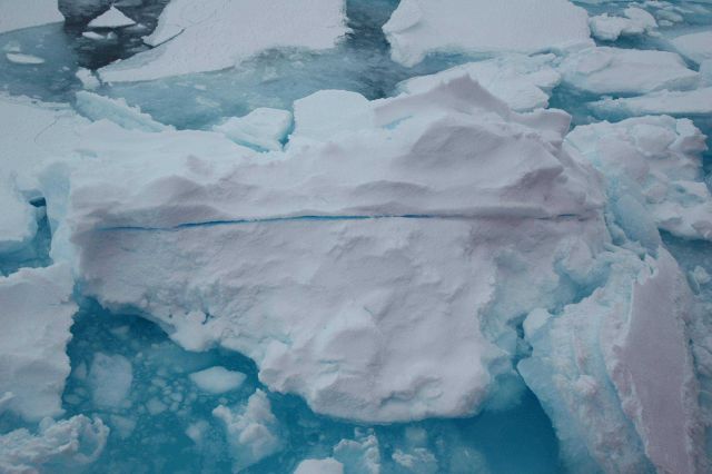 Sea-ice overturned by the moving icebreaker USCG Icebreaker HEALY during a NOAA-sponsored expedition to study the marine life of the Canada Basin. Picture