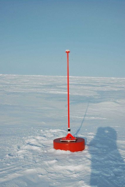 An ice ice beacon that measures air temperature and pressure and monitors motion of ice. Picture