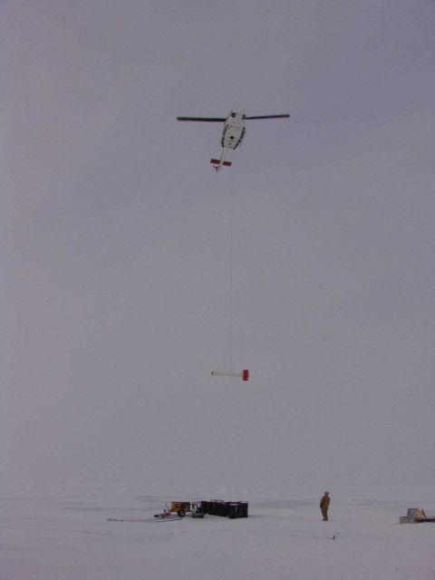Transporting the electromagnetic induction bird by helicopter Picture