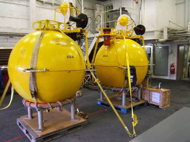 Woods Hole Oceanographic Institution oceanographic buoys. Picture