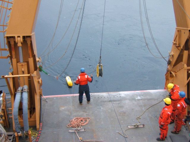 Deploying instrument package from stern of USCGC HEALY Picture