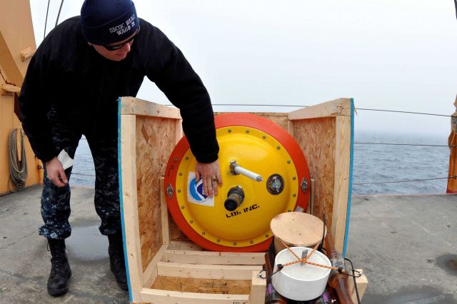 NOAA ice buoy being readied for deployment. Picture