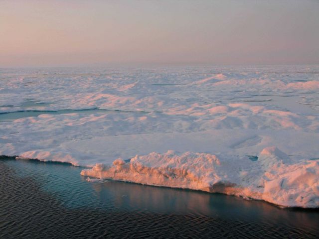 Hummocky second-year or multi-year ice floes. Picture