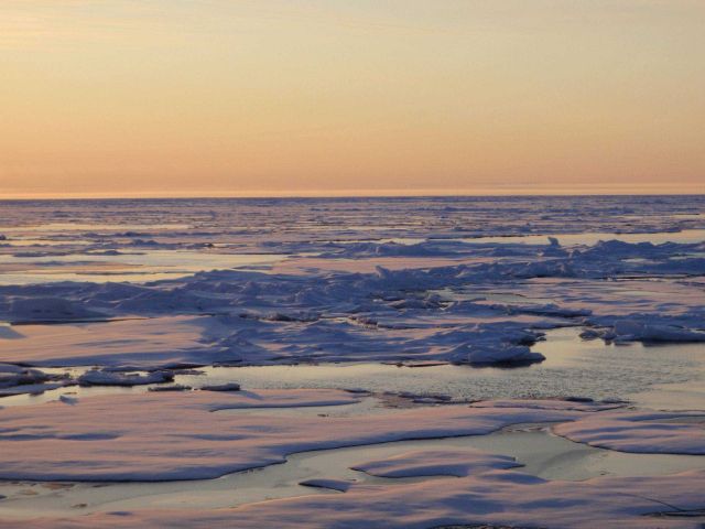 Ice floes freezing suffused with a light golden glow. Picture