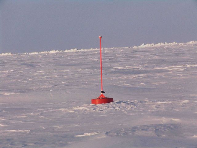 An ice beacon monitoring air temperature and pressure and ice drift. Picture