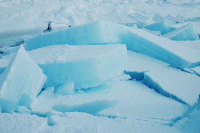 Huge blocks of ice forming a pressure ridge.This is first year-ice Picture