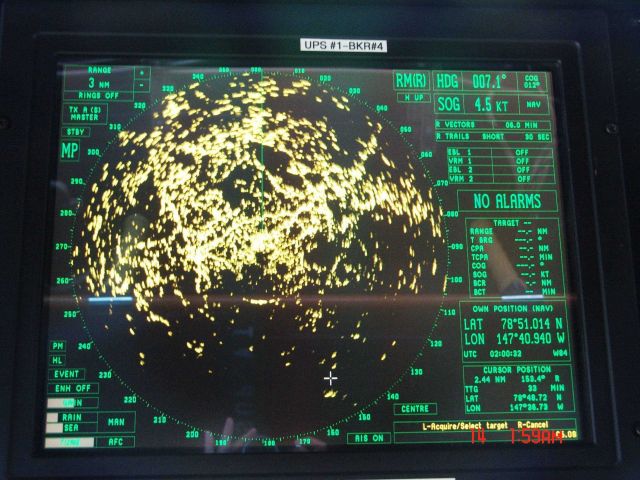 Radar view of ice to north and polynya to south taken at same time as image arct0429. Picture