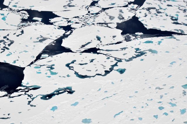 Helicopter eye view of ice floes, melt ponds, areas of brash ice, and other phenomena Picture