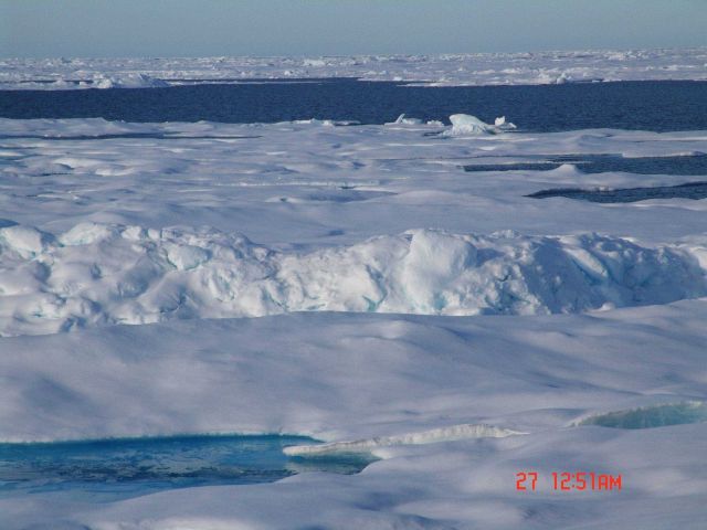 Hummocky multi-year ice with an area of open water Picture