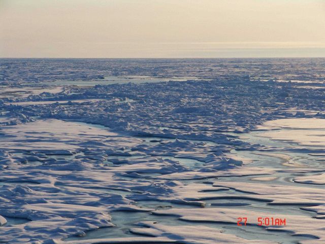 Area of multi-year ice with melt ponds refreezing. Picture