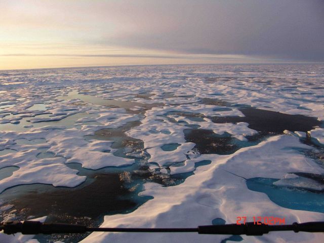 Area of multi-year ice with melt ponds refreezing. Picture