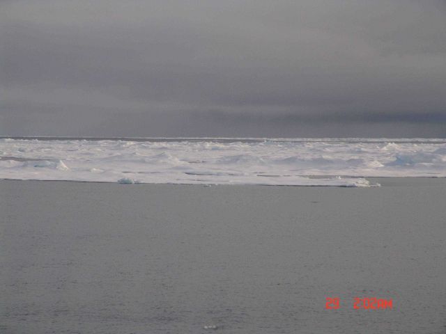 In open water looking towards multi-year ice floes. Picture