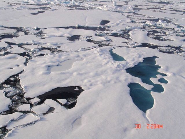 Multi-year ice floes and first year ice floes coming together at end of Arctic summer. Picture