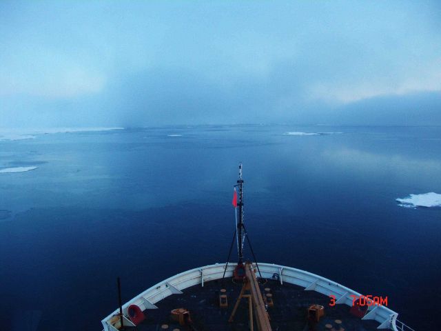 Grease ice forming over a large area of open water. Picture