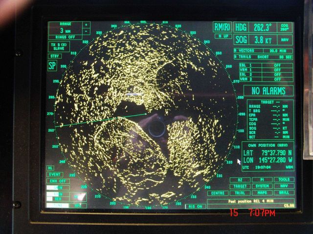 Bridge radar view of ice cover at 79 38 N 145 27 W in the Beaufort Sea on Picture