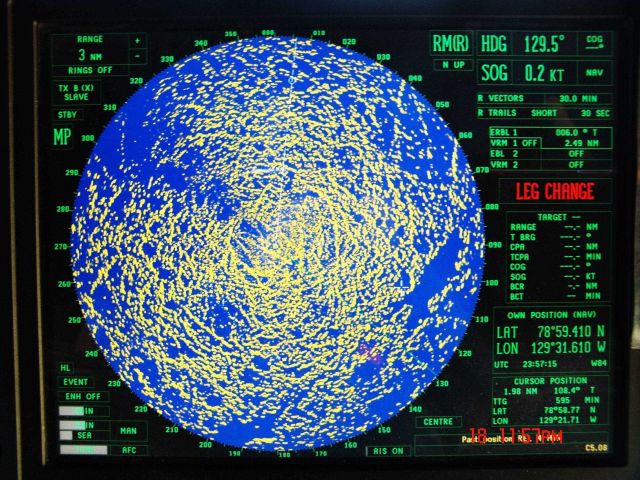 Almost 100 per cent ice cover in the vicinity of the HEALY as shown on the bridge radar Picture