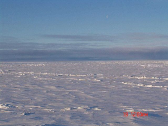 The hummocky appearance of multi-year ice as the great ice fields have now formed by mid- to late September. Picture