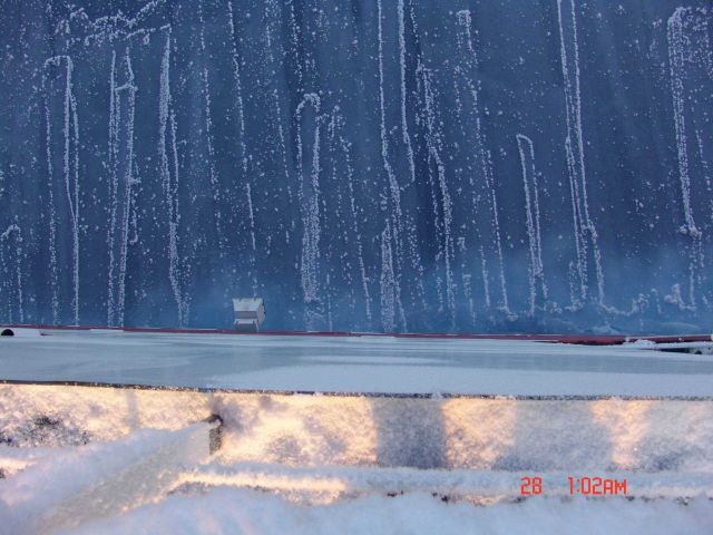Interlocking fingers of nilas ice with frost flowers. Picture