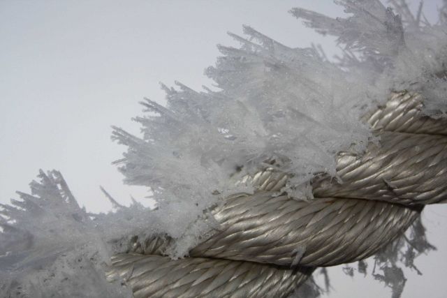 Rime on nylon line of USCG icebreaker HEALY. Picture