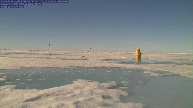 Image from the North Pole webcam shows ponds created by the summer sea ice melt. Picture