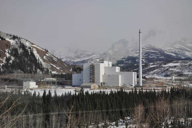 The Healy coal-fired power plant outside of Fairbanks seen from the Alaska Railroad Aurora Winter Train Picture