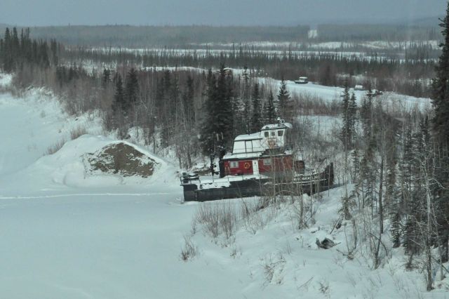 Pushboat MV GRAYLING hauled out along the banks of the Yukon River Picture