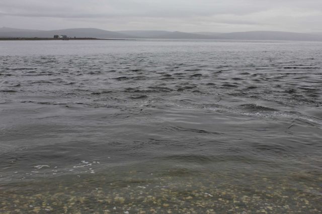 Tidal overfall between the lagoon and Bering Sea at Teller. Picture