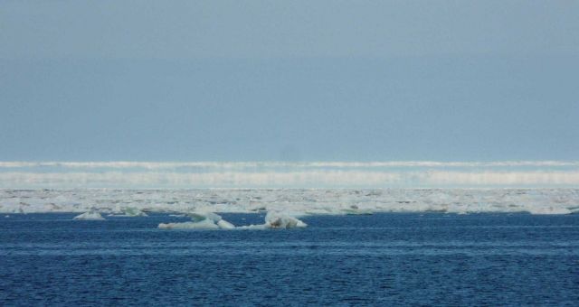 Mirage on the Beaufort Sea giving appearance of inpenetrable wall of ice. Picture