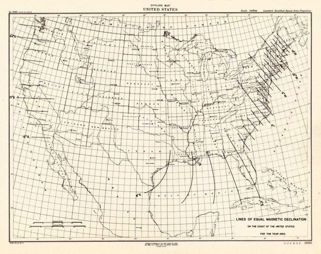 Lines of equal magnetic declination for the year 1850. Picture