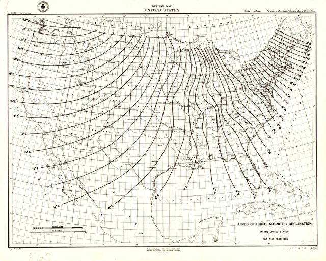 Lines of equal magnetic declination for the year 1875. Picture