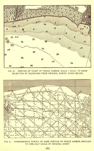 Coast Survey chart showing density of soundings from original survey used to to construct nautical chart Picture