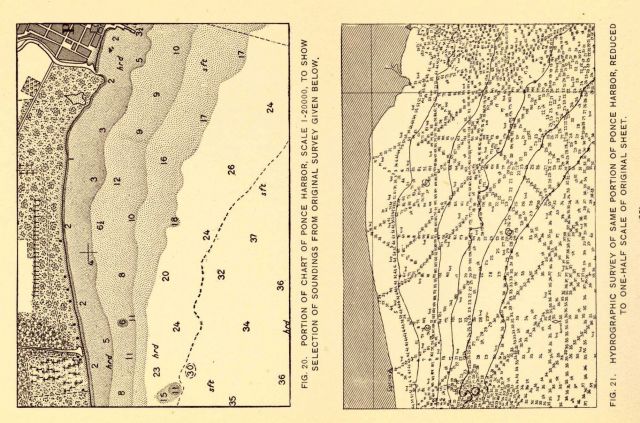 Coast Survey chart showing density of soundings from original survey used to to construct nautical chart Picture