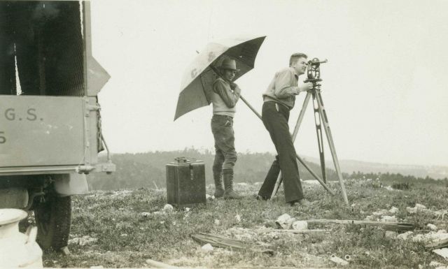 Lieutenant George Anderson doing observing headed a three-man crew ordered to geodetically locate all of the airplane beacons that showed out to sea Picture