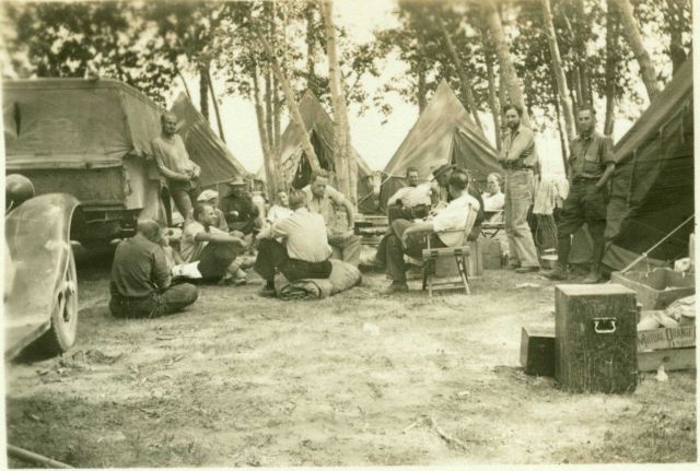 Most of the crew together at a Sunday afternoon in camp. Picture