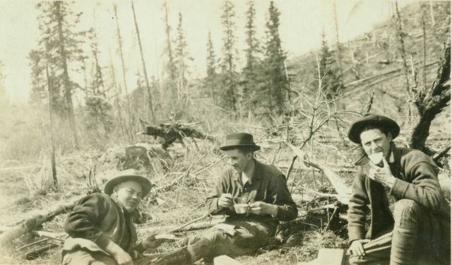 Stopping on the trail for lunch on the way to a triangulation station in central Alaska. Picture