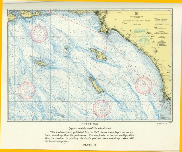 Chart 5101A, first published in 1939, showing contours to be used for contour- following navigation Picture